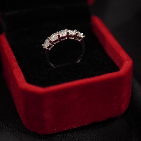 Rhodium Plated Sterling Silver Ring with 5 Light Blue Moissanite Stones - Picture 13 of 16